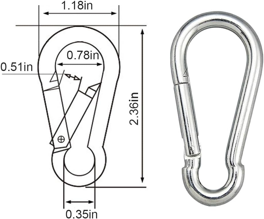 Carabiner Clip, 10PCS 2.36 Inch Stainless Steel Keychain Carabiner. Small Carabiner Clips, Spring Snap Hook, Locking Carabiners Clips for Plant Hanging, Outdoor Camping. 270 lbs.