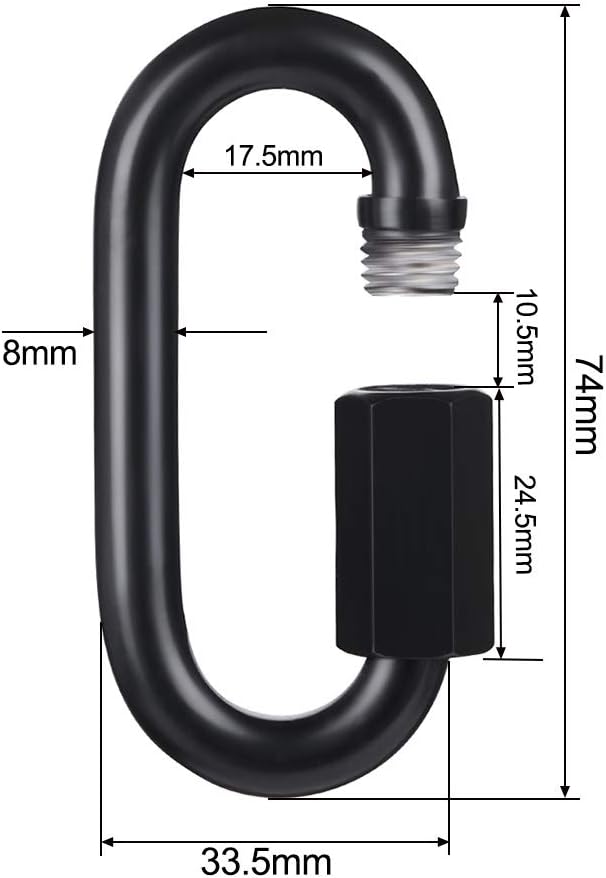 D Shape Locking Carabiner, Black Quick Links Chain Links, Heavy Duty Durable Chain Connector,Black