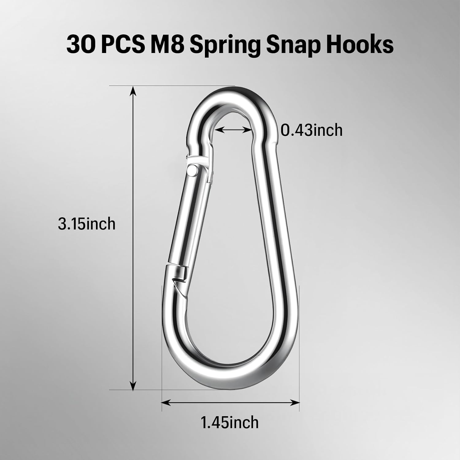 30PCS Heavy Duty Spring Snap Hook Carabiners Bulk, 3" M8 5/16" Galvanized Steel Quick Link Clip, 500LB Capacity for Outdoor, Gym, Hammock, Swing, Trailer Chain (30, 3 inch)