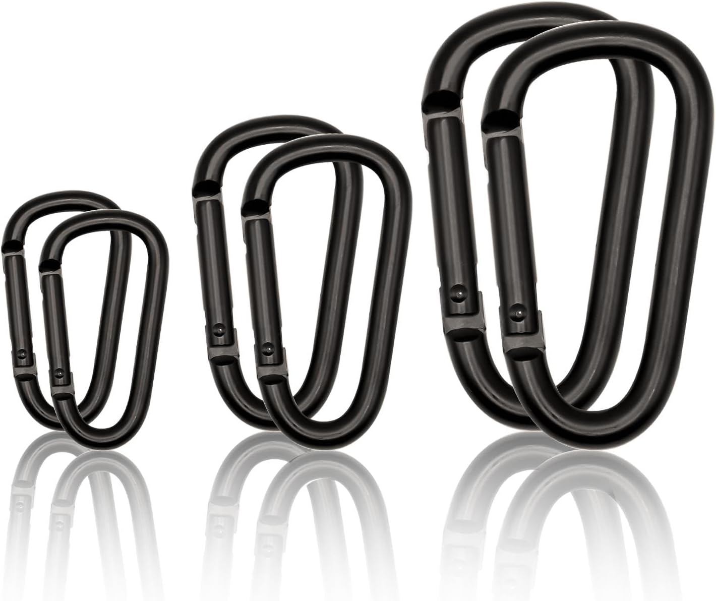 Black Carabiner Clip, Includes Mini 2 Inch Carbineers, Small 2.3" D Ring Clip, Large 3 Inch Carabiner Heavy Duty, Aluminum Caribiner Keychain Hook for Backpack Hiking Camping