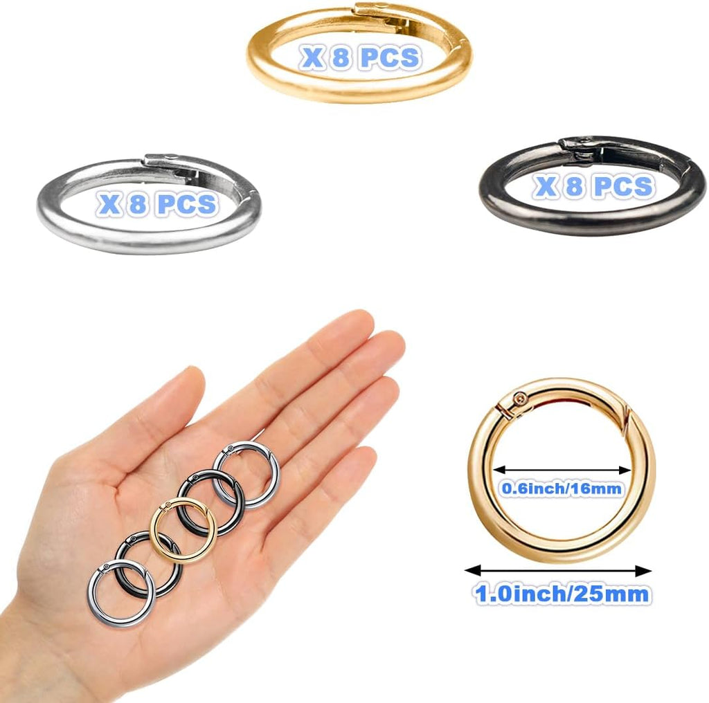 24 Pcs Mini Locking Carabiner Mini Carabiner Clip Keychain Rings Small Carabiner Key Chain Rings Bulk for Purses Paper Crafts Keyrings Buckle Bags DIY (Black+Silver+Gold-OD1.0 inches)