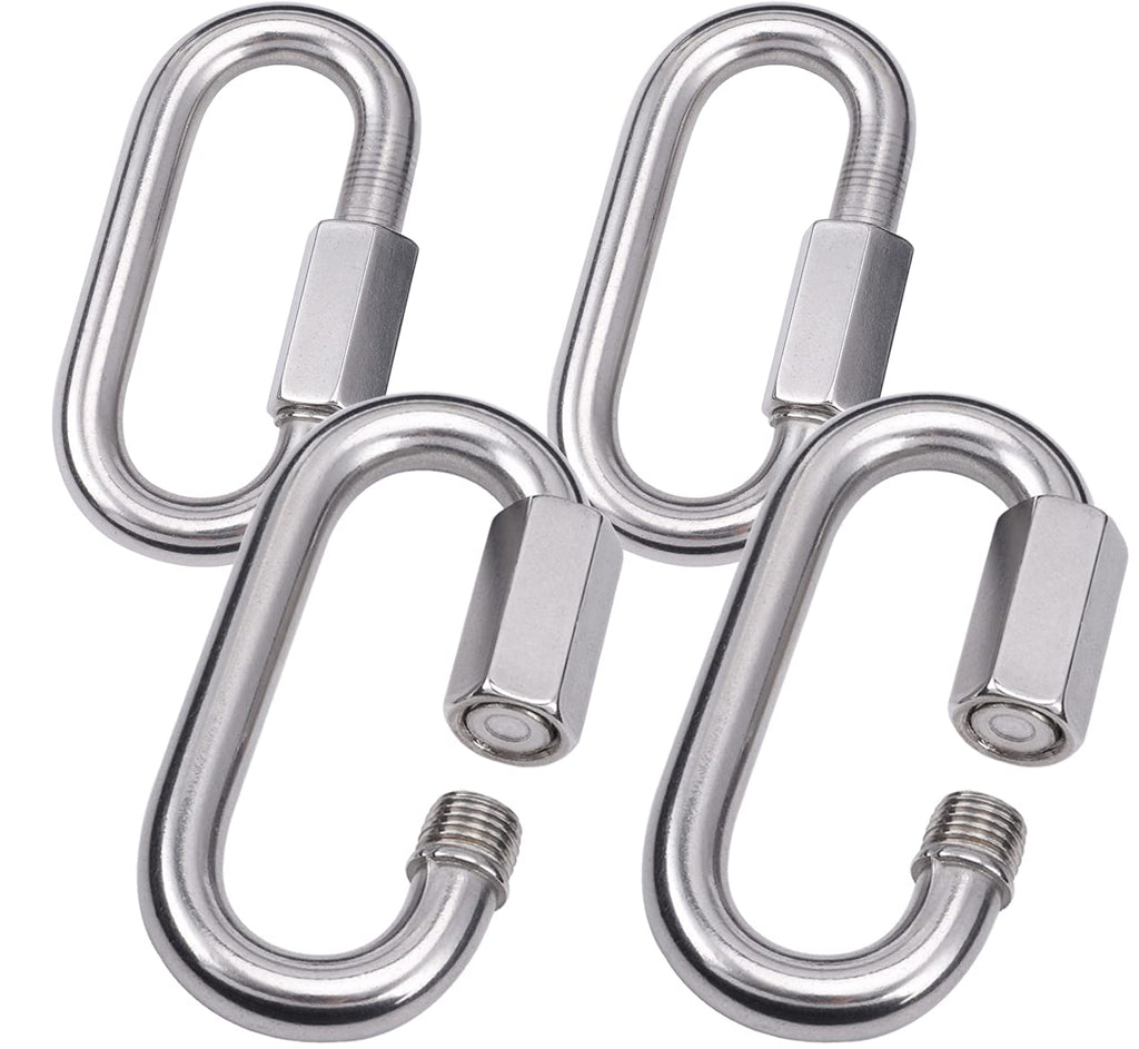 3/8" Quick Links, (10mm) 4 Packs Stainless Steel Chain Links Connector,M10 Heavy Duty D Shape Locking Looks for Carabiner, Hammock, Camping and Outdoor Equipment