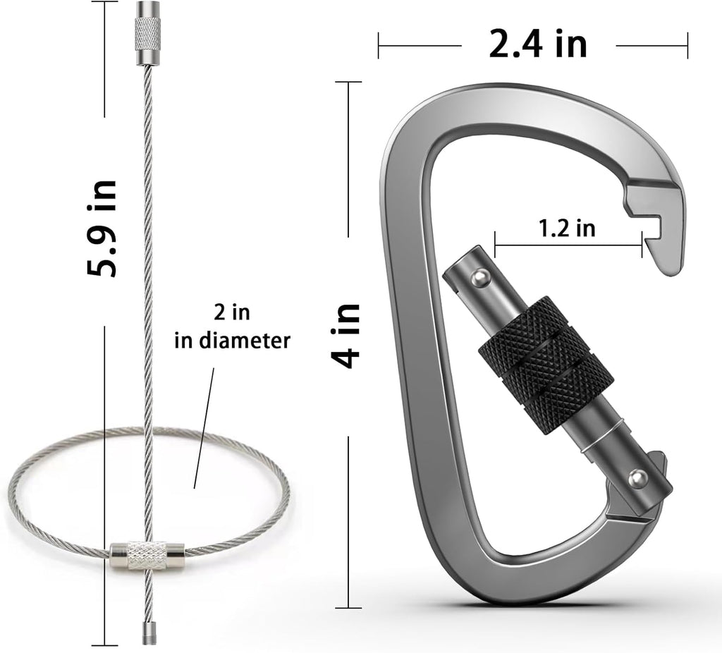 Premium Aluminum D Ring 4" Locking Carabiner Clips with Screw Gate, Set of 4, Lightweight & Durable for Hiking, Camping, Hammock, Dog Leash Harness, Keychains