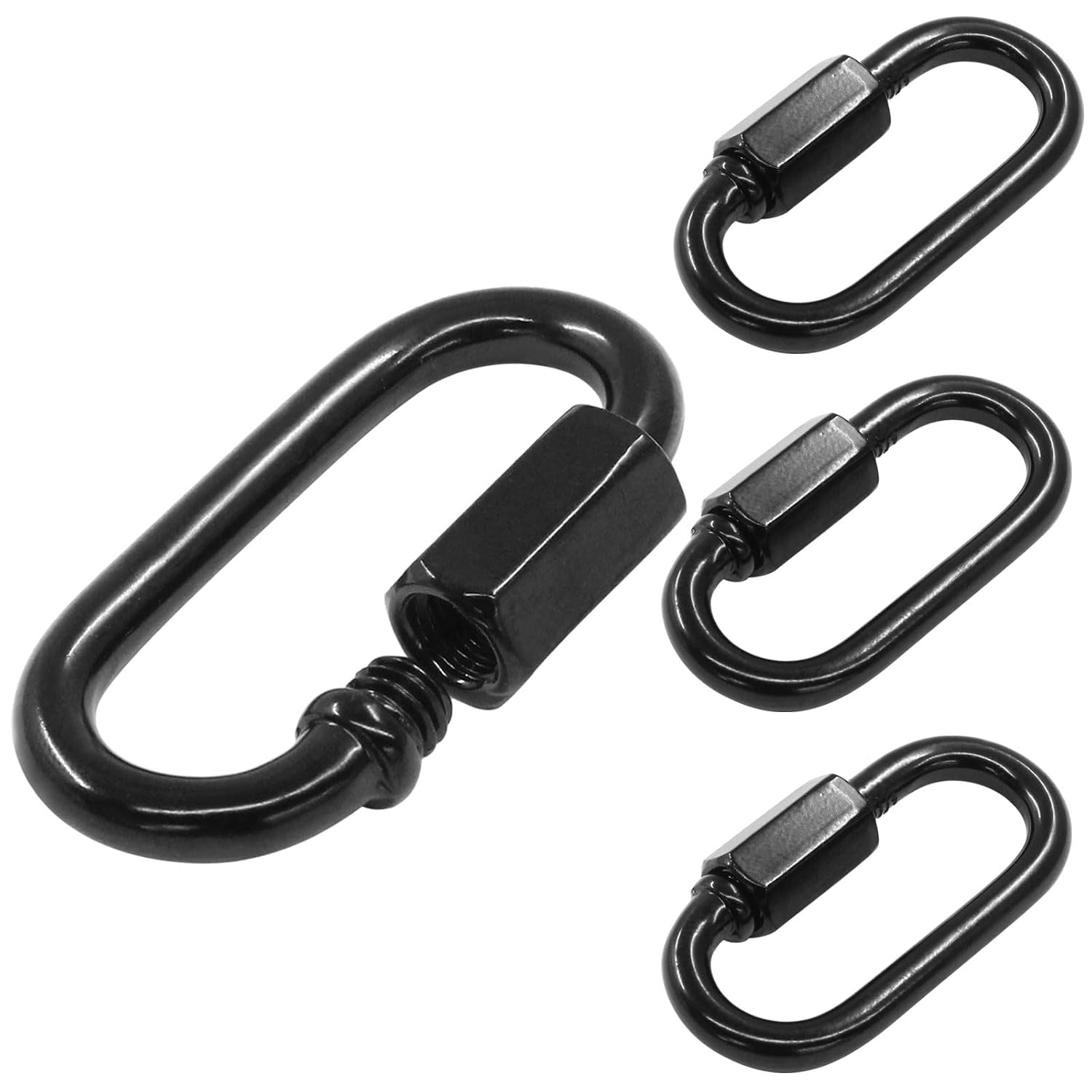D Quick Link Chain Connector, M3.5 Black Heavy Duty Quick 1/8 Link Metal Carabiner Screw for Chandelier Lights and Outdoor Equipment, Pack of 4