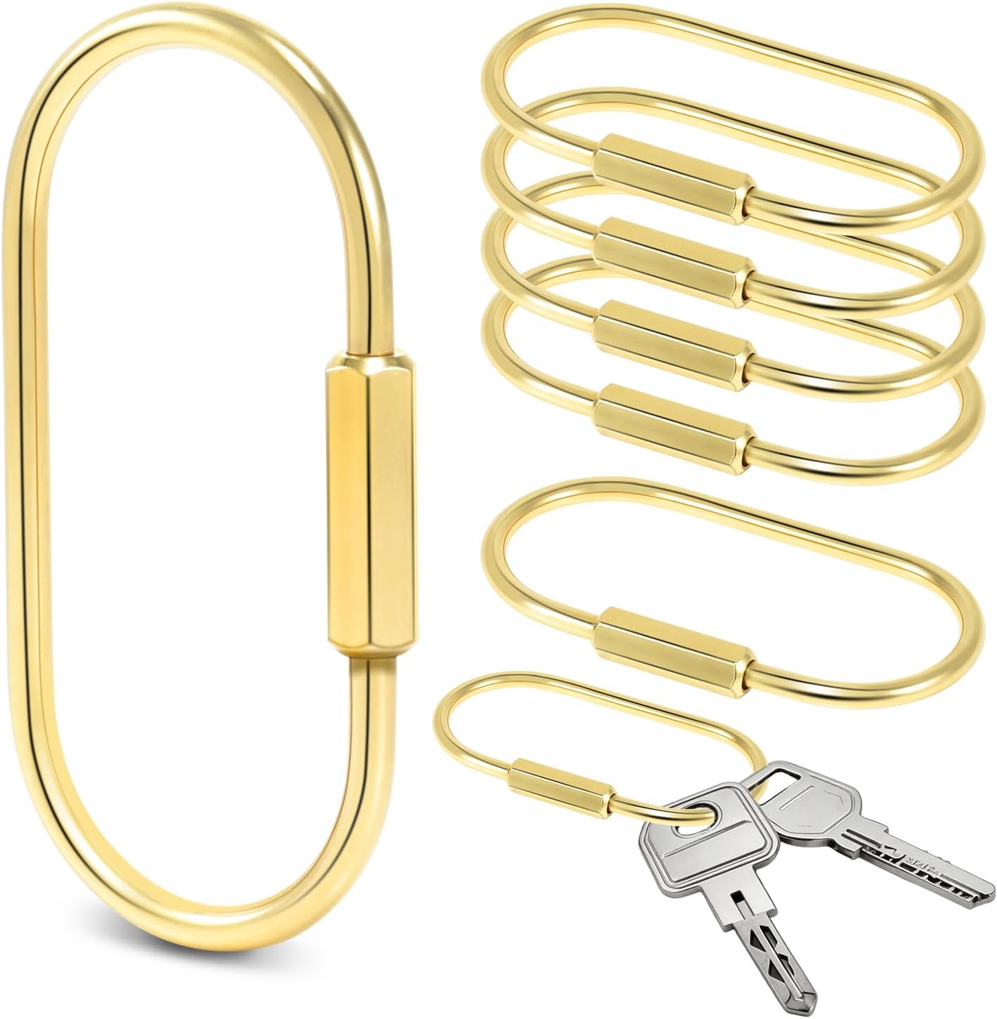 6 Pack Brass Keychain Gold Carabiner Clip with Secure Locking Screw Carabiners Key Holder Keychains Key Ring for Outdoor Camping Paracord Lanyard Keys Chain Backpack Bags Luggage Tags Clip Anti-Theft