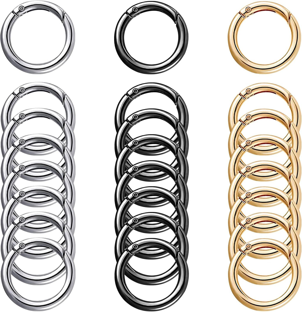 24 Pcs Mini Locking Carabiner Mini Carabiner Clip Keychain Rings Small Carabiner Key Chain Rings Bulk for Purses Paper Crafts Keyrings Buckle Bags DIY (Black+Silver+Gold-OD1.0 inches)