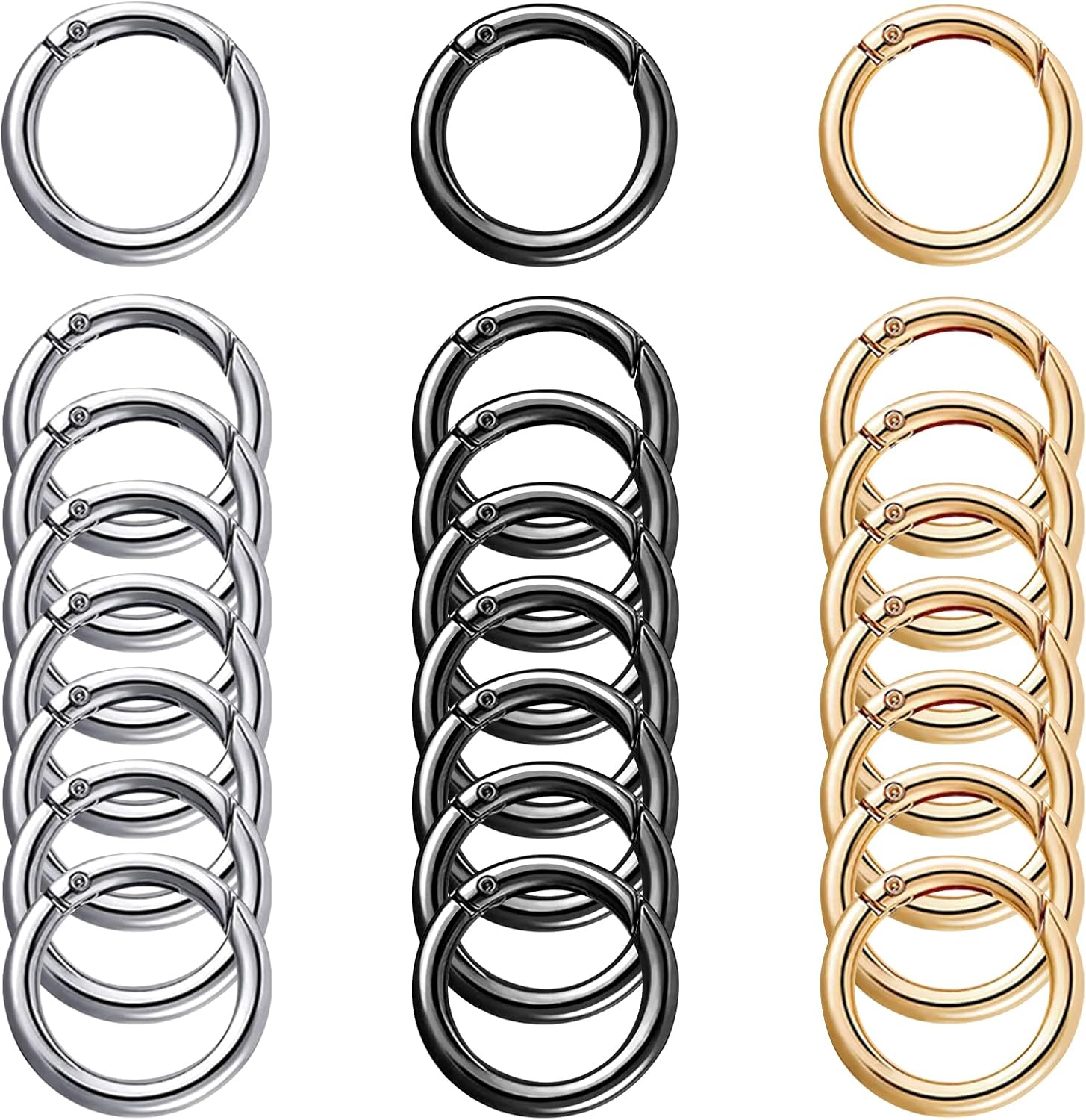 24 Pcs Mini Locking Carabiner Mini Carabiner Clip Keychain Rings Small Carabiner Key Chain Rings Bulk for Purses Paper Crafts Keyrings Buckle Bags DIY (Black+Silver+Gold-OD1.0 inches)