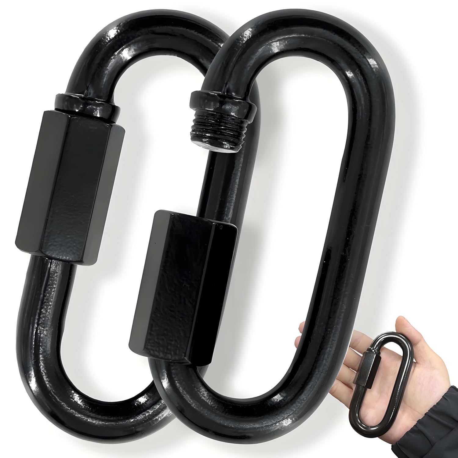 4.2" Chain Quick Links, 2Pcs 1/2" Heavy Duty Carabiner, 2500 LBS Capacity, High Strength Anti-Rust Chain Connector for Hammock Hanging, Camping, and Hiking (Black)
