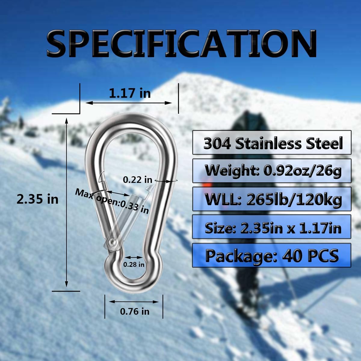Spring Snap Hooks, 304 Stainless Steel Metal Clip Rope Connector Quick Link Clip Key Chain Link Buckle for Hammock Swing Set Outdoor Travel Camping Fishing Hiking