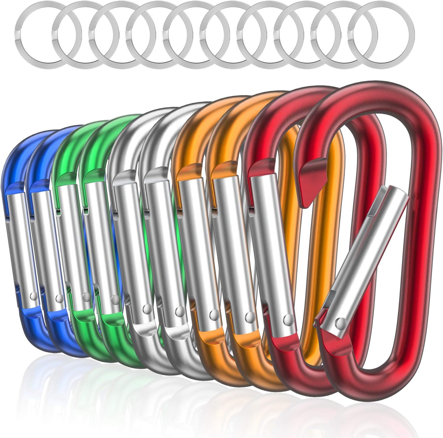 3" Aluminum Carabiner D Ring, Caribeener Clips, Spring Snap Hook for Keychain Clip, Set of 10