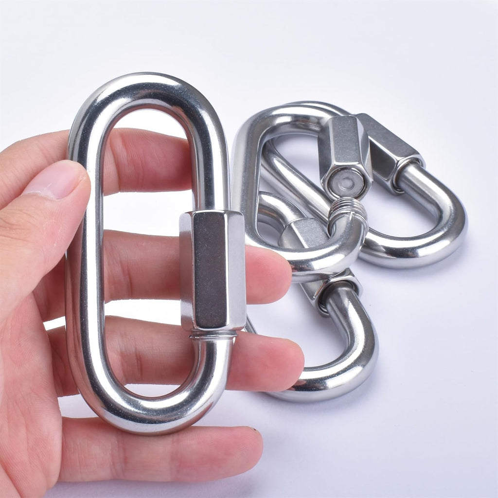 3/8" Quick Links, (10mm) 4 Packs Stainless Steel Chain Links Connector,M10 Heavy Duty D Shape Locking Looks for Carabiner, Hammock, Camping and Outdoor Equipment