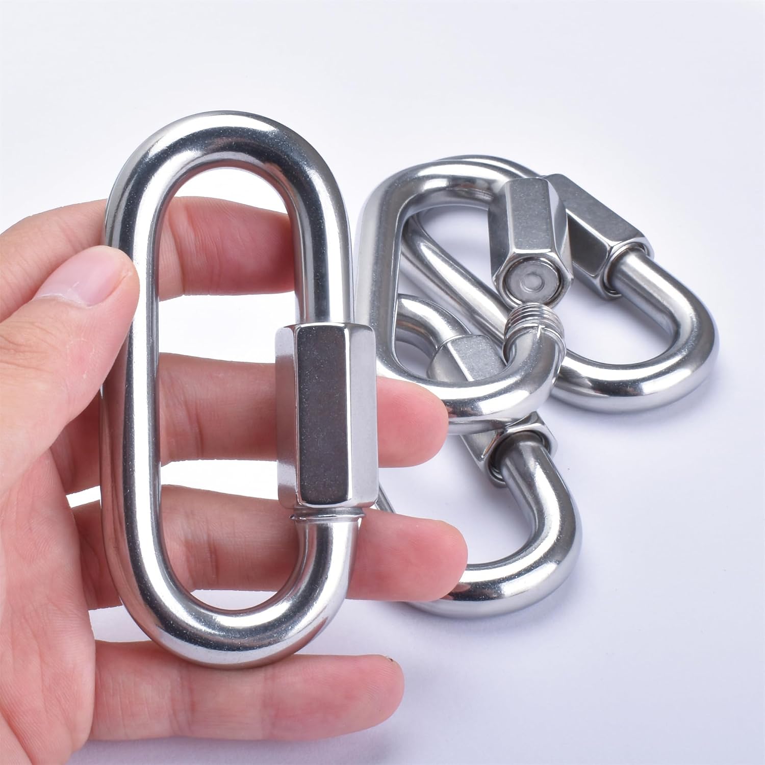 3/8" Quick Links, (10mm) 4 Packs Stainless Steel Chain Links Connector,M10 Heavy Duty D Shape Locking Looks for Carabiner, Hammock, Camping and Outdoor Equipment