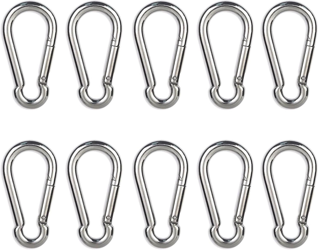 Carabiner Clip, 10PCS 2.36 Inch Stainless Steel Keychain Carabiner. Small Carabiner Clips, Spring Snap Hook, Locking Carabiners Clips for Plant Hanging, Outdoor Camping. 270 lbs.