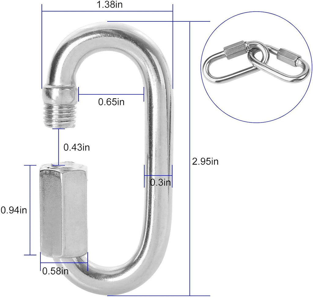 12PCS 5/16Inch Quick Links Stainless Steel Chain Links, M8 Oval Quick Locking Carabiner Clips Heavy Duty Chain Links Chain Connector for Camping, Hiking, Swing, Hammocks, Outdoor & Gym - 1500lbs Load