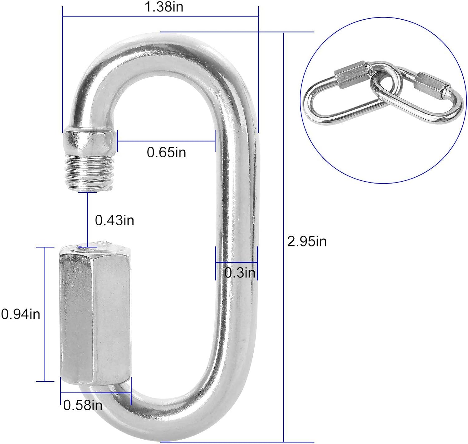 12PCS 5/16Inch Quick Links Stainless Steel Chain Links, M8 Oval Quick Locking Carabiner Clips Heavy Duty Chain Links Chain Connector for Camping, Hiking, Swing, Hammocks, Outdoor & Gym - 1500lbs Load
