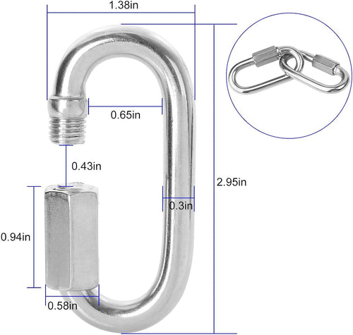12PCS 5/16Inch Quick Links Stainless Steel Chain Links, M8 Oval Quick Locking Carabiner Clips Heavy Duty Chain Links Chain Connector for Camping, Hiking, Swing, Hammocks, Outdoor & Gym - 1500lbs Load