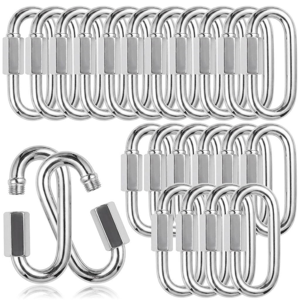 20Pcs Quick Links 5/16” Chain Links Connector, 1200lbs Capacity Heavy Duty Carabiner Clips, Galvanized Thread Quick Link Hardware for Safety Chain Swing Gym Hammock, Screw Lock Oval Locking Carabiner