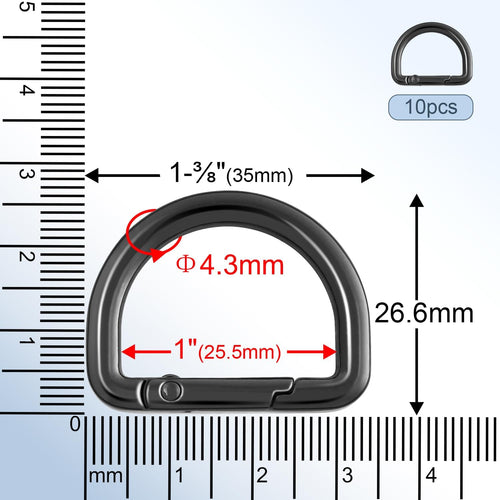 10pcs 1 Inch Spring D Ring Purse Clip, Metal Carabiner Keychain Clips for Bag Strap Hook, Key Fob Holder, Dog Tag Clasp, Paracord Keyring (GunBlack)