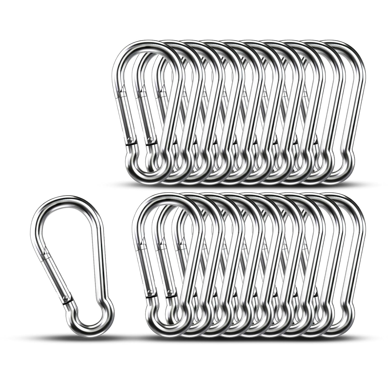 Carabiner Clip Hooks, 20pcs 3.15 inch Carabiners Heavy Duty, 304 Stainless Steel Spring Snap Hook Fits Camping Hiking, Metal Clips for Rope Chain Keys Rings
