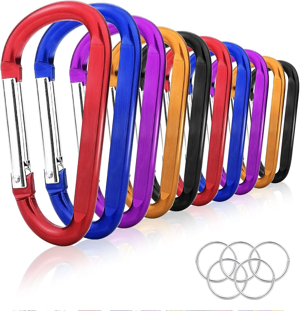 10 Pack 3'' Aluminum Spring Snap Hook Carabiner D Ring Carabiner Clip Camping Accessories Fishing Hiking Traveling and Keychain