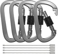 Premium Aluminum D Ring 4" Locking Carabiner Clips with Screw Gate, Set of 4, Lightweight & Durable for Hiking, Camping, Hammock, Dog Leash Harness, Keychains