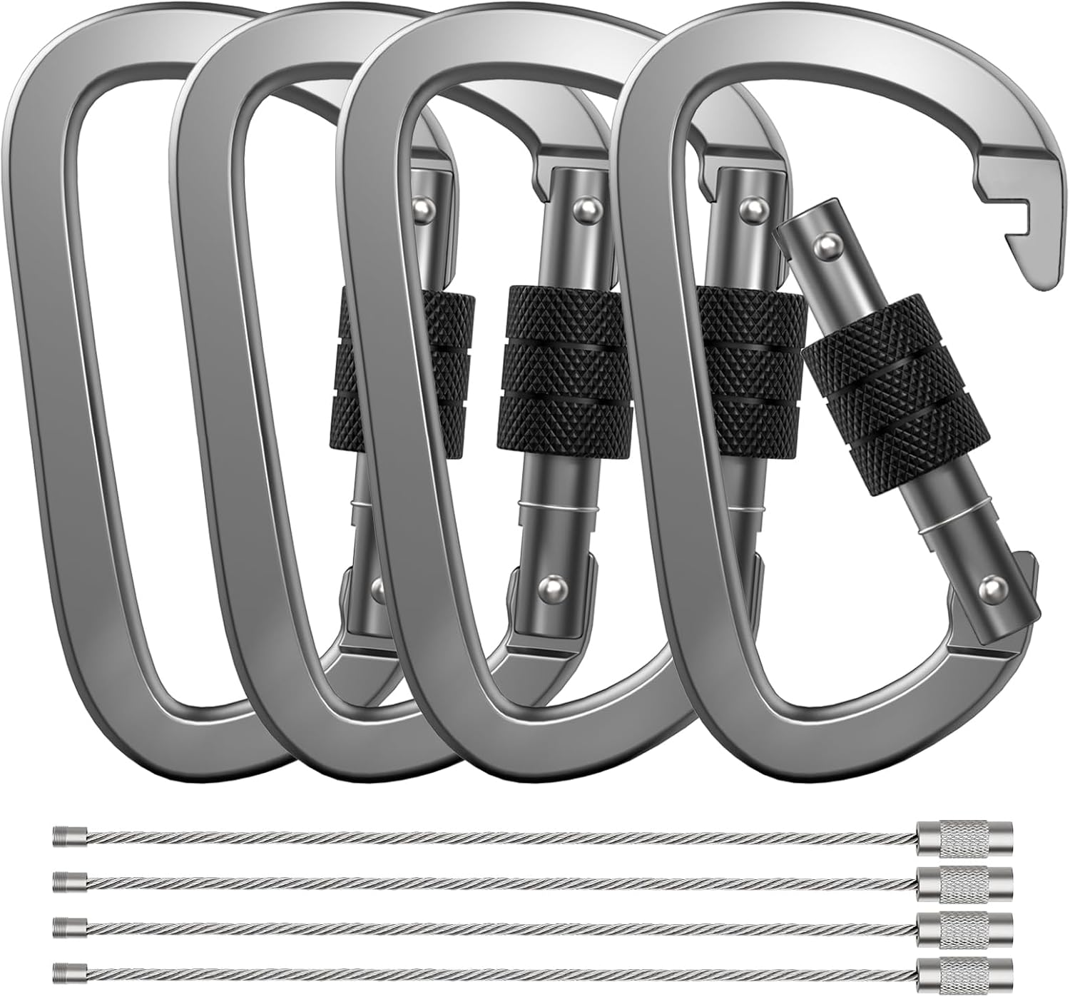 Premium Aluminum D Ring 4" Locking Carabiner Clips with Screw Gate, Set of 4, Lightweight & Durable for Hiking, Camping, Hammock, Dog Leash Harness, Keychains