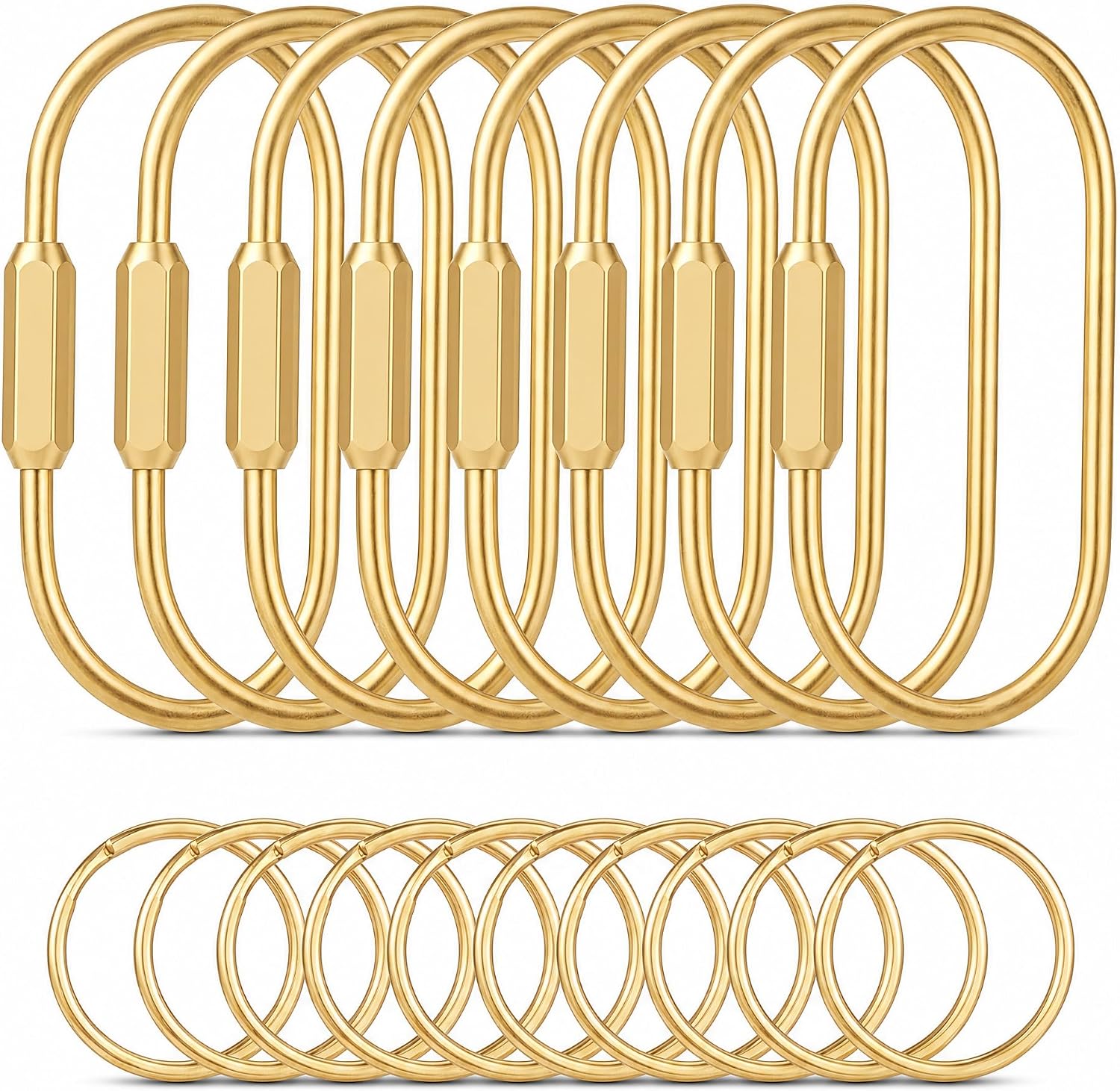 8 Pack Gold Carabiner Key Ring Clip,Premium Brass Screw Lock Keychain Holder for Backpacks,Cute Bag Charms for Handbags & Purses,Durable Key Chain Hooks Accessories for Women & Men
