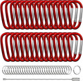 30PCS Aluminum Carabiner Clips, 2" D Shape Spring Snap Hooks Carabiner with 30PCS Keyring Keychain Hook