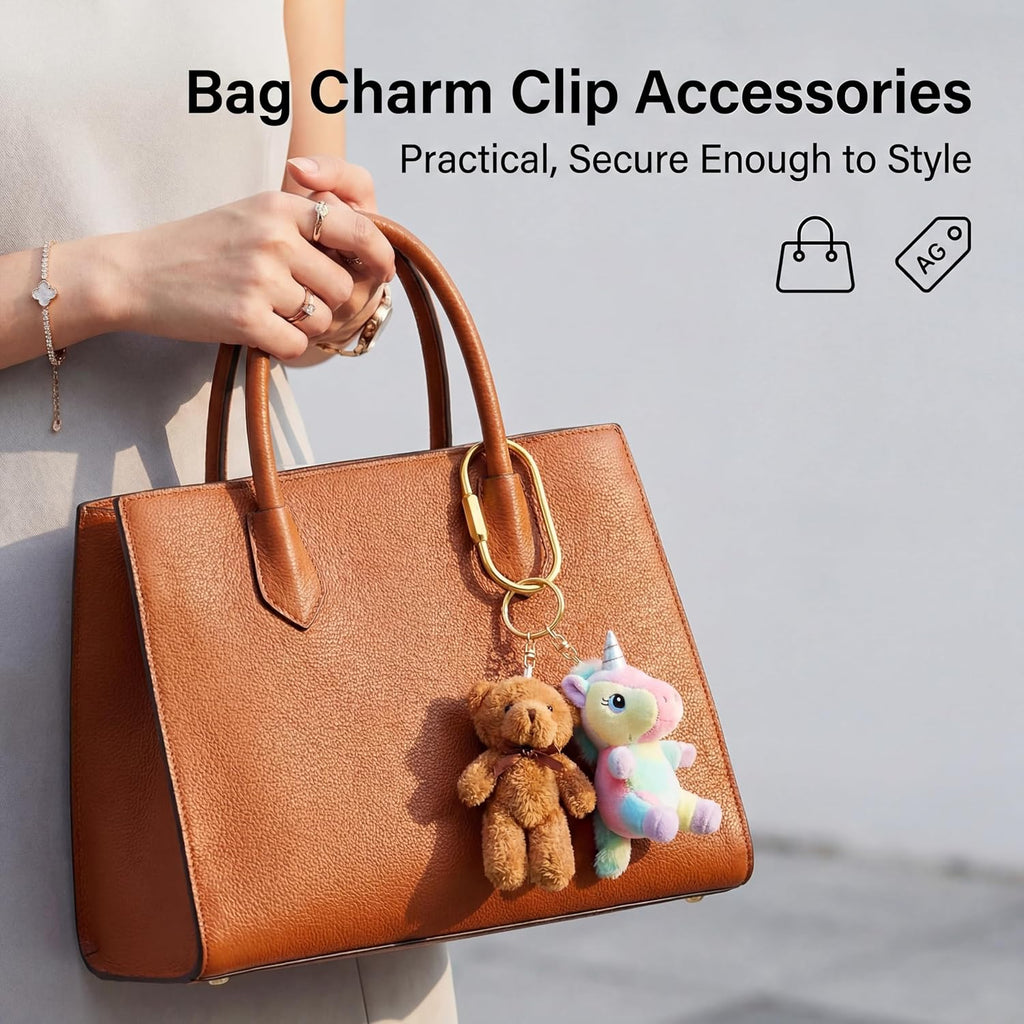 8 Pack Gold Carabiner Key Ring Clip,Premium Brass Screw Lock Keychain Holder for Backpacks,Cute Bag Charms for Handbags & Purses,Durable Key Chain Hooks Accessories for Women & Men