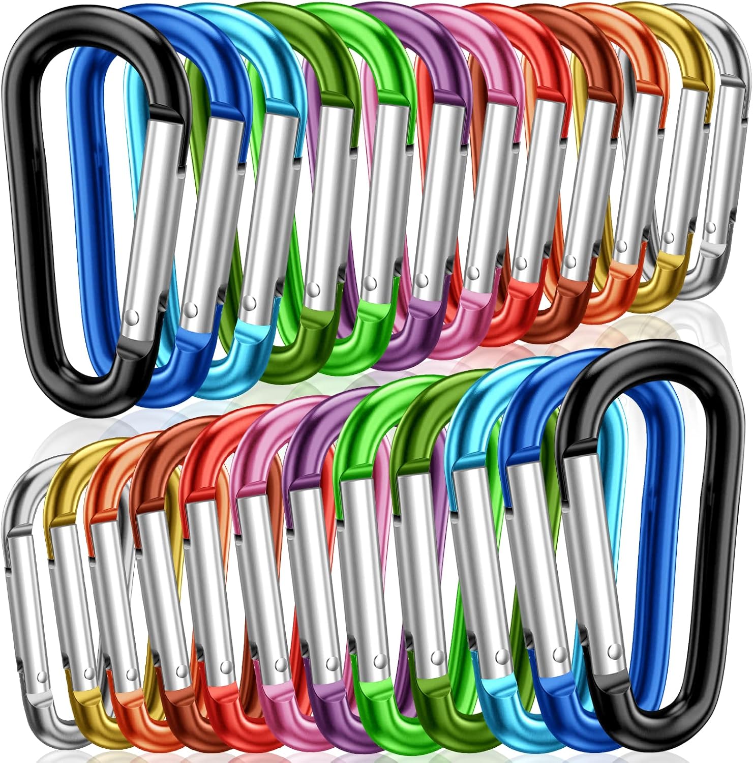2" Aluminum D Ring Carabiners Clip D Shape Spring Loaded Gate Small Keychain Carabiner Clip Set Outdoor Camping Mini Lock Snap Hooks Spring Link Key Chain Durable Improved 24 PCS